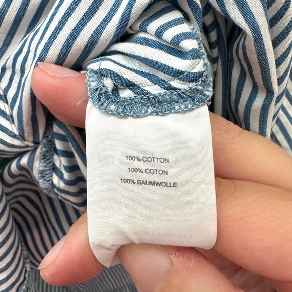 J.CREW Blue White Striped Cotton A-Line Skirt with Side Button Detail | Size 10 - Picture 7 of 8
